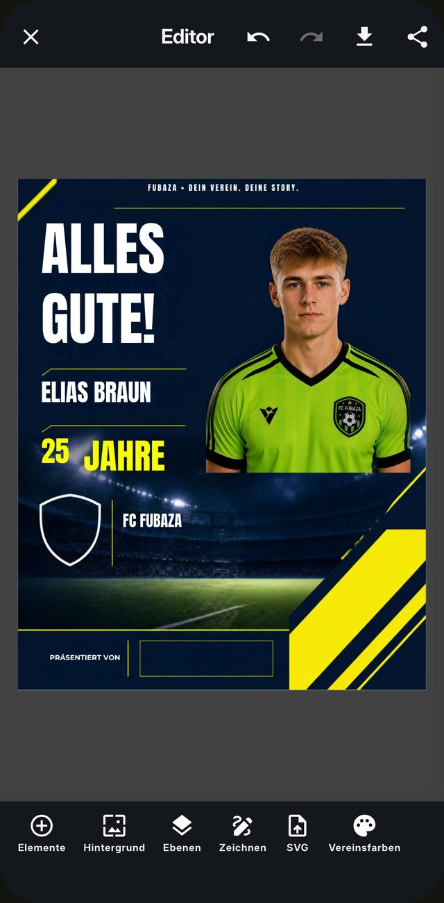 Editor mit Geburtstagsgrafik für einen Spieler